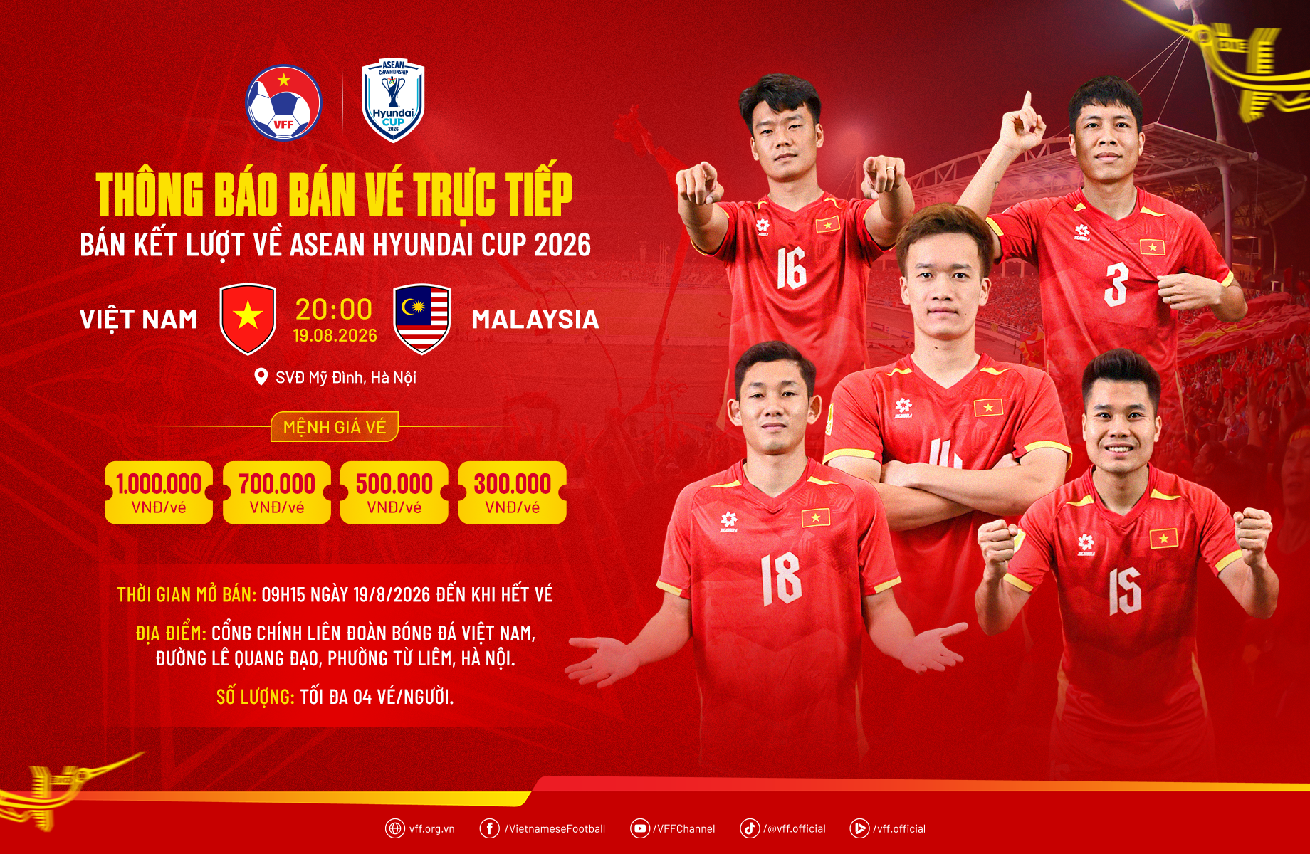 Vé trận bán kết Việt Nam - Malaysia được bán trực tiếp tại trụ sở VFF