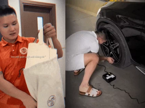 Quang Hải mua tặng vợ túi  Hermes trăm triệu, cẩn thận kiểm tra lốp xe khi chở vợ đi chơi
